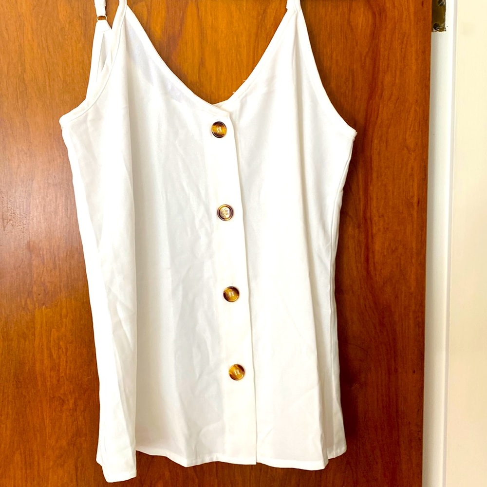 White casual/dress casual/dressy button up tank top.